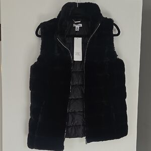 Calvin Klein Black Faux Fur Puffer Vest